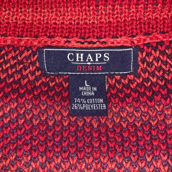 Chaps denim Red and Blue Aztec Geometric Knit Shaw short sleeve Cardigan large - Picture 3 of 5